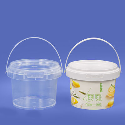 kaufen Mini-Größe Kundenspezifischer 300ml Kunststoff-Eimer, klarer runder lebensmittelechter, versiegelter Eimer für Süßigkeiten, Popcorn, Kekse, Lebensmittelaufbewahrung mit Deckel und Griff Online-Herstellung