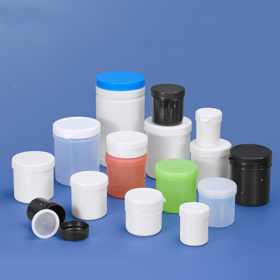 Pulverververpackung HDPE-Glas mit breitem Mund und verschlossenem Schraubhals in Schwarz/Weiß/Transkulent