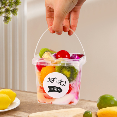 500 ml Plastikbehälter für Eiscreme und Früchte mit grünem Deckel