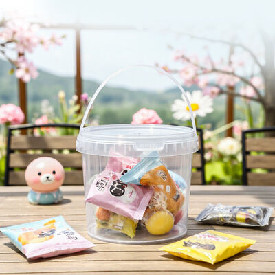 Umweltfreundliche runde Kunststoffbehälter mit Deckel und Griffen für die Großverpackung von Lebensmitteln