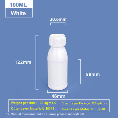 100ml weiße, rundschultrige Kunststoffflasche, Coex-HDPE-Flasche
