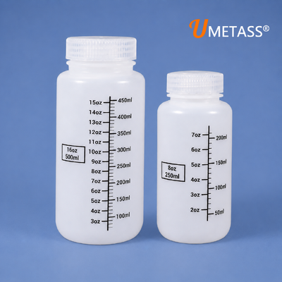 Robuste HDPE-Weithals-Probenflasche 8oz 16oz Flaschen mit dicht schließendem PP-Deckel zur Lagerung von Chemikalien im Labor