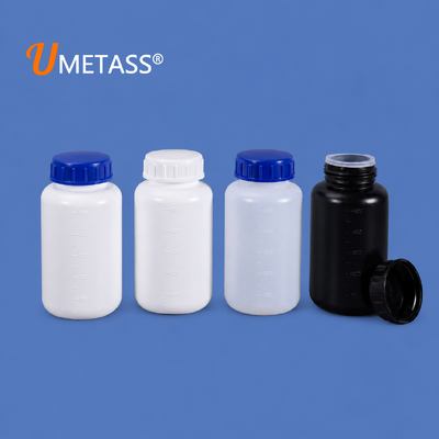 HDPE-Flasche mit weiter Öffnung, rund, 500 ml, mit Innendeckel, für Pulver, Granulate, chemische Reagenzien, mit individuellem Logo